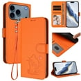 thumbnail image 1 of Wallet Leather Case For iPhone 17 Pro 6.3",with Card Holder,wristband, Shockproof Kickstand Embossed Love Cat Phone Case,Orange,For iPhone 17 Pro, 1 of 8