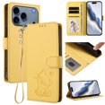 thumbnail image 1 of Wallet Leather Case For iPhone 17 Pro 6.3",with Card Holder,wristband, Shockproof Kickstand Embossed Love Cat Phone Case,Yellow,For iPhone 17 Pro, 1 of 8