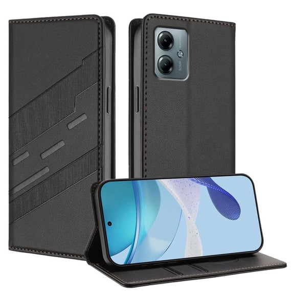 Wallet Leather Case For Motorola Moto G Play 2025 6.8",with Card Holder, Shockproof ,Kickstand ,Embossed Multifunctional Magnetic Phone Case,Black,For Moto G Play (2025)