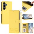 thumbnail image 1 of Wallet Leather Case For Samsung Galaxy S24 5G / S25 5G 6.2",With Card Holder,Wristband, Shockproof Kickstand Embossed Happy Pattern Phone Case,Yellow,For Galaxy S24/S25 (5G), 1 of 8
