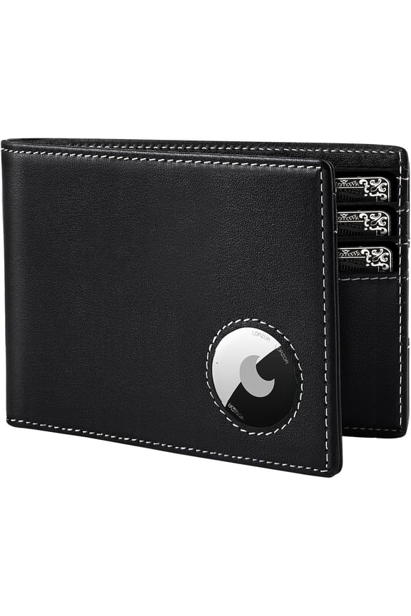 Wallet for Men-Bifold Full Grain Leather Wallet with RFID Blocking, Wallet for AirTag, Minimalist Front Pocket Air Tag Wallet, 12 Card Capacity for Men(Black& White)