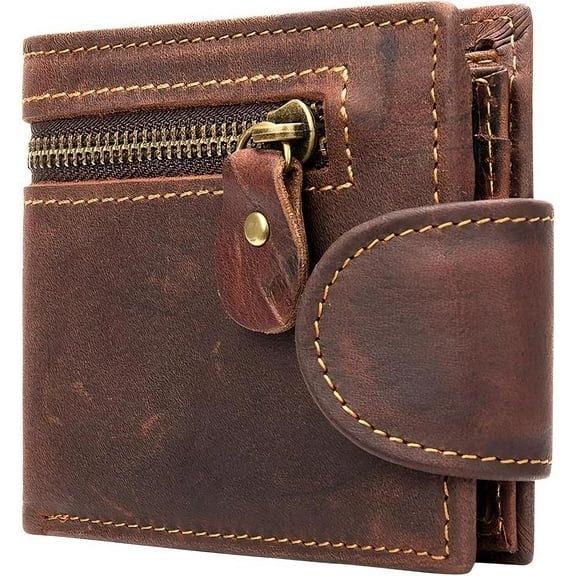 Wallet for Men Leather Wallet Mens Bifold Wallet Blocking Brown Men's Front Pocket Wallets Credit Card Holder Compact Travel Wallet Gifts for Dad Husband Boyfriend