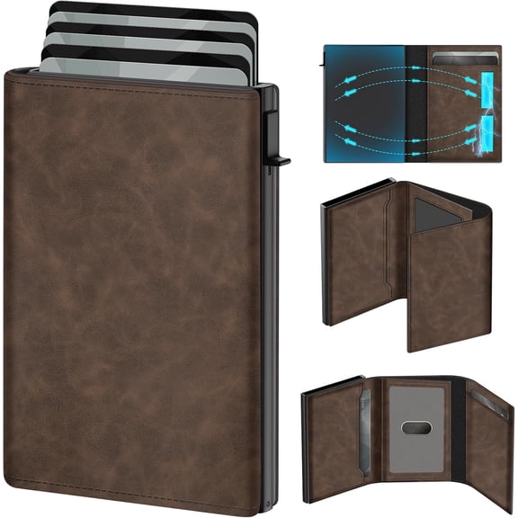 Wallet for Men Pop up Card Holder, , Slim, Minimalist Design for Front Pocket, RFID Blocking, 10-14 Card Capacity | ID Window | Slot(Gradient Light Brown)