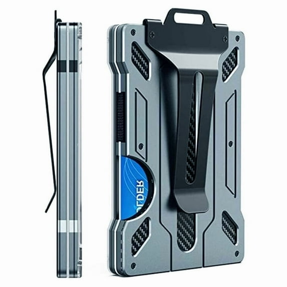 Wallet For Men - Slim Aluminum Metal Mens Wallets With 1 Clear Window ID Badge Holder, RFID Blocking, Holds Up 15 Cards With Cash Strap. Ultra-Thin Credit Card Holder Minimalist Wallet