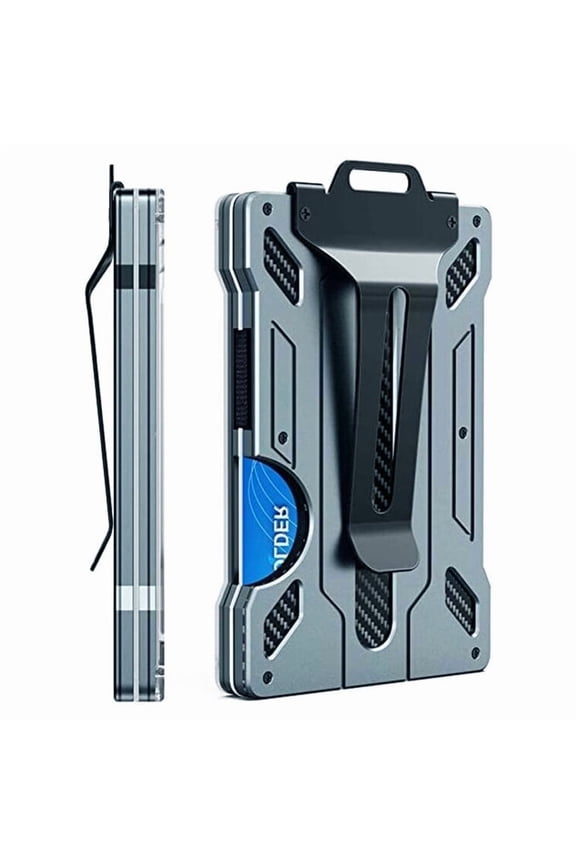 Wallet For Men - Slim Aluminum Metal Mens Wallets With 1 Clear Window ID Badge Holder, RFID Blocking, Holds Up 15 Cards With Cash Strap. Ultra-Thin Credit Card Holder Minimalist Wallet