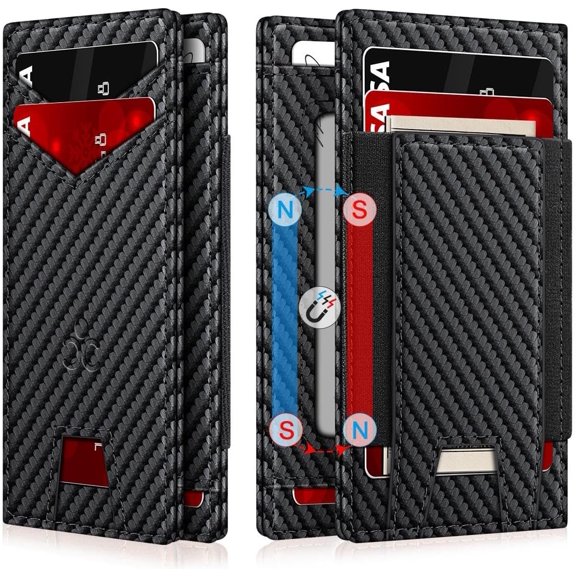 Wallet for Men Slim Leather Wallets for 9-13 Cards, RFID Blocking Thin Card Holder Wallet with ID Window & Stretchable  Slot, Minimalist Bifold Small Wallet for Front Pocket, Birthday  for Men