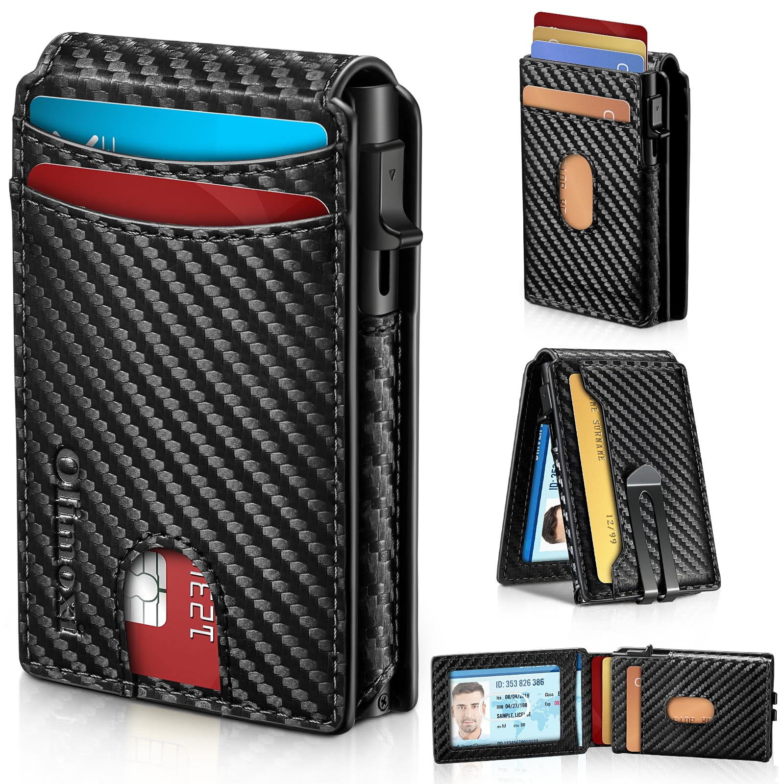 NGOKPYD RFID Blocking Wallet For Men – Minimalist Pop-Up Card Wallet With Money Clip & ID Window