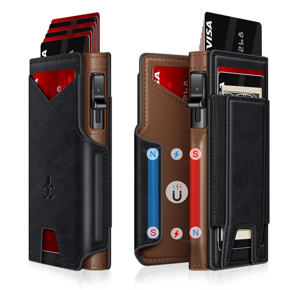 Wallet For Men With Slim Pop Up Card Holder 9-13 Cards Bifold Minimalist Smart Rfid Blocking Credit Id Window & Stretchable Cash Slot Compact Metal Aluminum Case