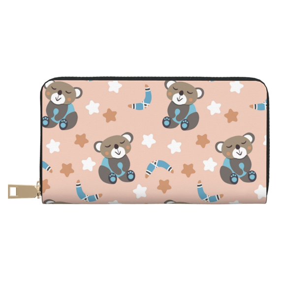 Wallet for Men Women, Cute Cartoon Bear Stars PU Leather Waterproof Travel Wallet, Credit Card Holder with Coin Purse Zipper Wallet, Wallets with Card Cases Money Organizers