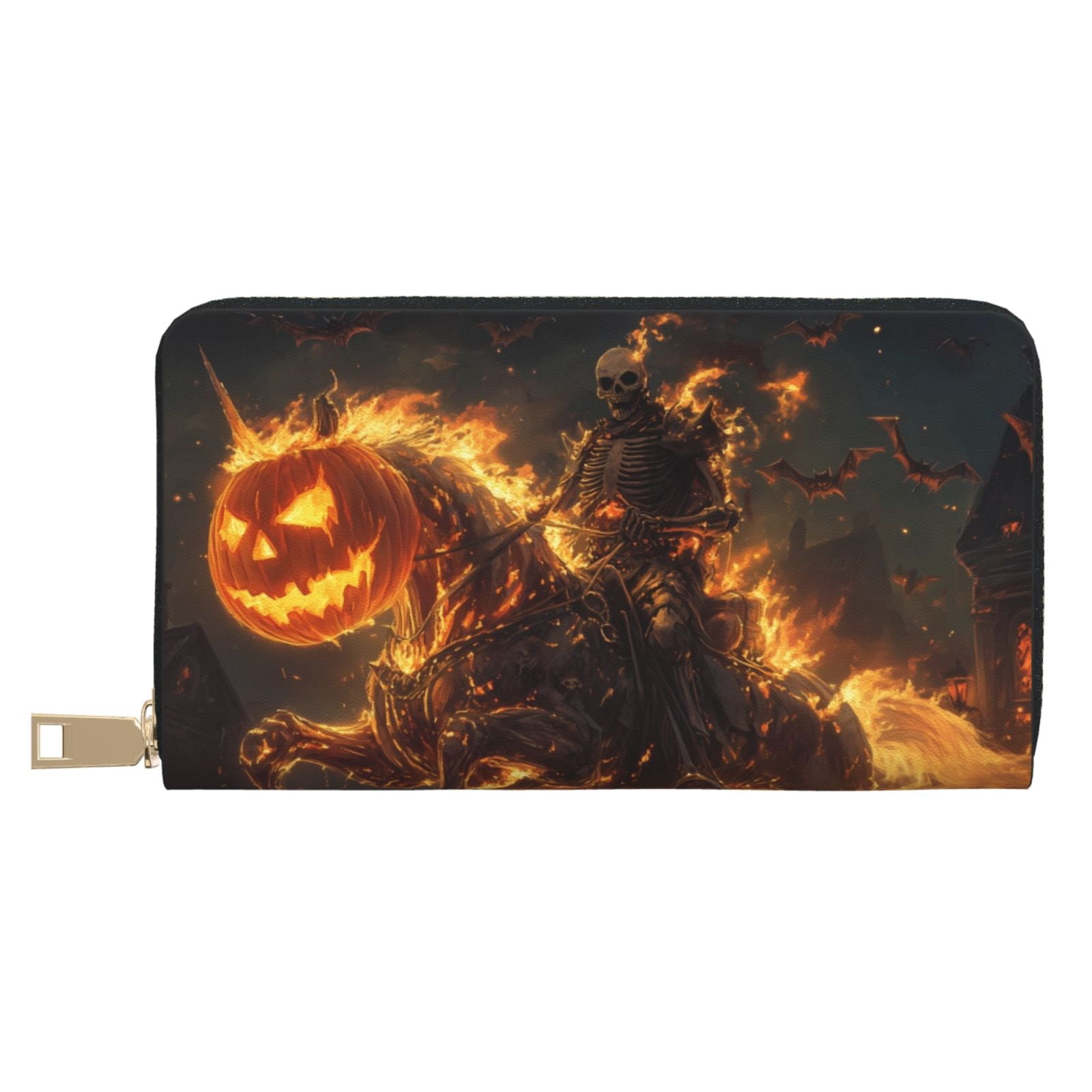 Knight Wallet Wallet for Men Women - Halloween Flame Pumpkin Skeleton Knight B Long ...