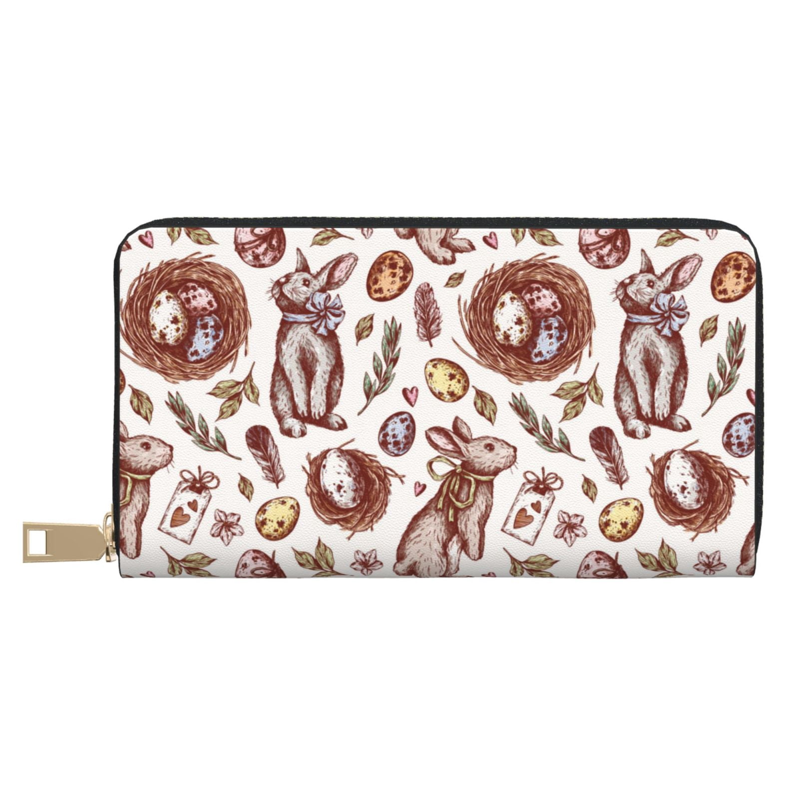 Wallet for Men Women, Hand Drawn Cartoon Cute Rabbit Egg PU Leather ...