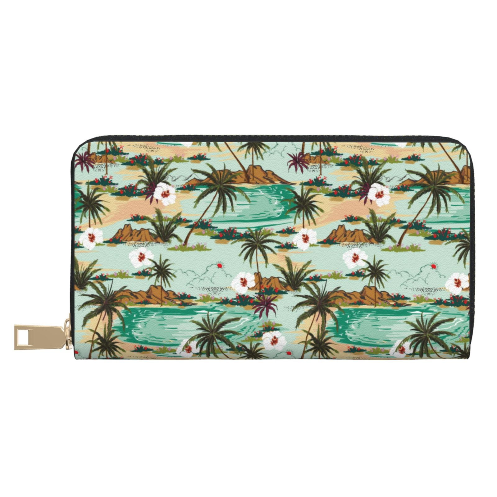 Wallet for Men Women, Hawaiian Style Flowers PU Leather Waterproof