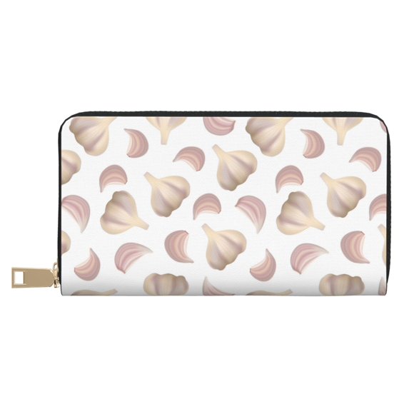 Wallet for Men Women, garlic cloves pattern PU Leather Waterproof Travel Wallet, Credit Card Holder with Coin Purse Zipper Wallet, Wallets with Card Cases Money Organizers