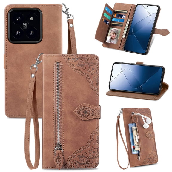 Wallet Multi Card Slot Flip Zipper Leather Case For Xiaomi 14 Ultra 14Pro 13Pro 13T 13TPro F5 Pro 13 Ultra Poco C55 C51 13Lite Poco X5 Pro X3 Prp X3 NFC Leather Phone case