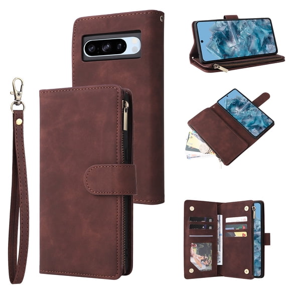 Wallet Multi Card Zipper Leather Case For Google Pixel 8 8Pro 8A 7 7Pro 7A 6 6Pro 6A 5A Pixel 4A 4XL 3A 3A XL
