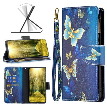 Wallet Nothing Phone (1) Case Zipper Purse Embossed Pattern Premium Leather Wallet Cover Flip Stand Card Slots Holder Magnetic with Wrist Strap Case for Nothing Phone (1), Gold Butterfly