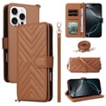 thumbnail image 1 of Wallet Phone Case for Apple iPhone 12 Mini, Crossbody Shoulder Strap + Hand Wrist Multiple Cards Slots Flip Cover Stand Protective Shockproof Stylish Case Cover for iPhone 12 Mini, Brown, 1 of 6