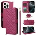 thumbnail image 1 of Wallet Phone Case for Apple iPhone 12 Pro / iPhone 12 6.1", Crossbody Shoulder Strap + Hand Wrist Multiple Cards Slots Flip Cover Stand Protective Shockproof Stylish Case Cover for Women Girls, Rose, 1 of 6