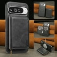 thumbnail image 1 of Wallet Phone Case Compatible with Google Pixel 9 / 9 Pro,PU Leather 2 in 1 Detachable Magnetic Case With Card Holder Kickstand,With Flip Zipper Wallet Shockproof Rugged Phone Case,Black, 1 of 10