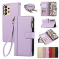 thumbnail image 1 of Wallet Phone Case Compatible with Samsung Galaxy A53 5G,Retro PU Leather Strap Wristlet Flip Phone Case with Magnetic Closure,[RFID Blocking] Card Holder and Kickstand for Men Women,Purple, 1 of 8
