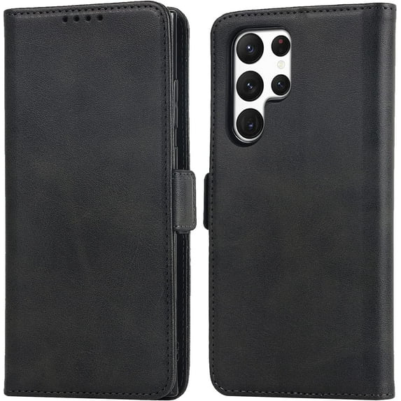 Wallet Phone Case Compatible with Samsung Galaxy S22 Ultra 5G – Quality, Premium PU Leather Cover with Card Slots and Horizontal Viewing Stand 6.8 Inch (Black)