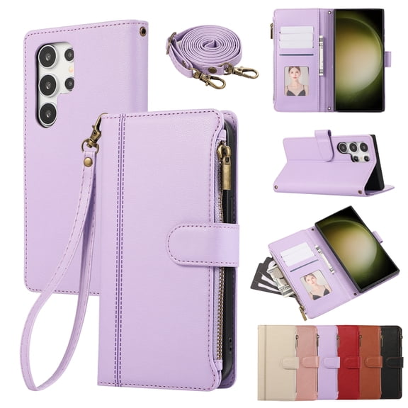 Wallet Phone Case Compatible with Samsung Galaxy S25 Edge,Retro PU Leather Strap Wristlet Flip Phone Case with Magnetic Closure,[RFID Blocking] Card Holder and Kickstand for Men Women,Purple