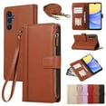 thumbnail image 1 of Wallet Phone Case Compatible with Samsung Galaxy S25+,Retro PU Leather Strap Wristlet Flip Phone Case with Magnetic Closure,[RFID Blocking] Card Holder and Kickstand for Men Women,Brown, 1 of 9