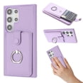 thumbnail image 1 of Wallet Phone Case Compatible with Samsung Galaxy S25 Ultra,With 360° Rotatable Finger Ring Holder Kickstand,Card Slots,PU Leather Shockproof Anti-fall Heavy Duty Rugged Phone Case,Purple, 1 of 12