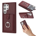 thumbnail image 1 of Wallet Phone Case Compatible with Samsung Galaxy S25 Ultra,With 360° Rotatable Finger Ring Holder Kickstand,Card Slots,PU Leather Shockproof Anti-fall Heavy Duty Rugged Phone Case,Winered, 1 of 12