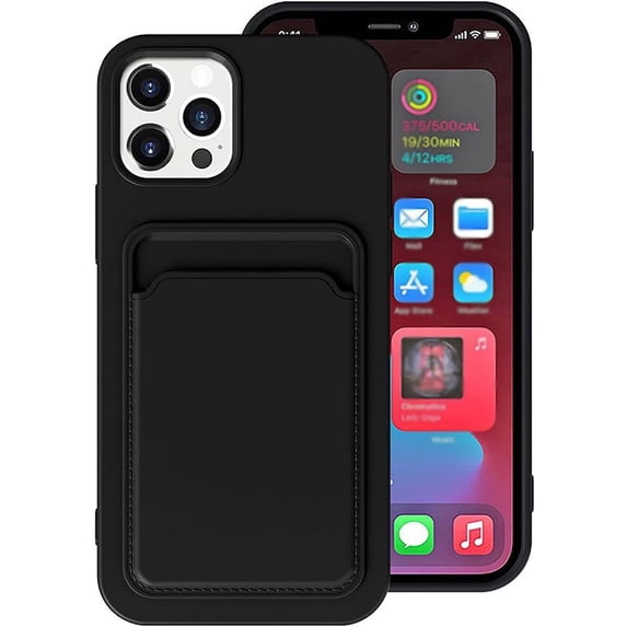 Wallet Phone Case Compatible with iPhone 12 Mini, Card Slot Design, Simple Color Purse Protective Business Case Hard Back Covers (Black, iPhone 12 Mini)