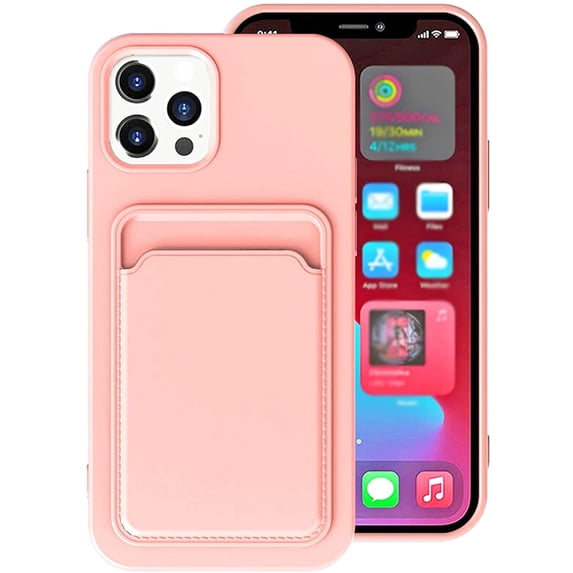 Wallet Phone Case Compatible with iPhone 12 Mini, Card Slot Design, Simple Color Purse Protective Business Case Hard Back Covers (Pink, iPhone 12 Mini)