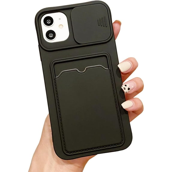 Wallet Phone Case Compatible with iPhone 12 Mini, Handmade Purse Protective Business Style Hard Case Cover with Slide Camera Lens Protector (Black, iPhone 12 Mini)