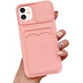thumbnail image 1 of Wallet Phone Case Compatible with iPhone 12 Mini, Handmade Purse Protective Business Style Hard Case Cover with Slide Camera Lens Protector (Pink, iPhone 12 Mini), 1 of 7