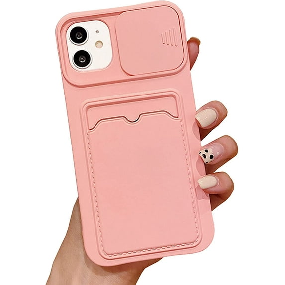Wallet Phone Case Compatible with iPhone 12 Mini, Handmade Purse Protective Business Style Hard Case Cover with Slide Camera Lens Protector (Pink, iPhone 12 Mini)