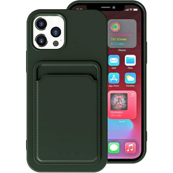 Wallet Phone Case Compatible with iPhone 12 Pro Max, Card Slot Design, Simple Color Purse Protective Business Case Hard Back Covers (Green, iPhone 12 Pro Max)