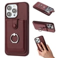 thumbnail image 1 of Wallet Phone Case Compatible with iPhone 13 Pro Max,With 360° Rotatable Finger Ring Holder Kickstand,Card Slots,PU Leather Shockproof Anti-fall Heavy Duty Rugged Phone Case,Winered, 1 of 8