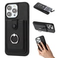 thumbnail image 1 of Wallet Phone Case Compatible with iPhone 13 Pro Max,With 360° Rotatable Finger Ring Holder Kickstand,Card Slots,PU Leather Shockproof Anti-fall Heavy Duty Rugged Phone Case,Black, 1 of 8