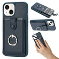thumbnail image 1 of Wallet Phone Case Compatible with iPhone 15,With 360° Rotatable Finger Ring Holder Kickstand,Card Slots,PU Leather Shockproof Anti-fall Heavy Duty Rugged Phone Case,Blue, 1 of 12