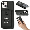 thumbnail image 1 of Wallet Phone Case Compatible with iPhone 15,With 360° Rotatable Finger Ring Holder Kickstand,Card Slots,PU Leather Shockproof Anti-fall Heavy Duty Rugged Phone Case,Black, 1 of 12