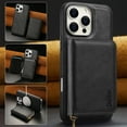 thumbnail image 1 of Wallet Phone Case Compatible with iPhone 16,PU Leather 2 in 1 Detachable Magnetic Case With Card Holder Kickstand,With Flip Zipper Wallet Shockproof Rugged Phone Case,Black, 1 of 8