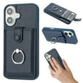 thumbnail image 1 of Wallet Phone Case Compatible with iPhone 16 Plus,With 360° Rotatable Finger Ring Holder Kickstand,Card Slots,PU Leather Shockproof Anti-fall Heavy Duty Rugged Phone Case,Blue, 1 of 12