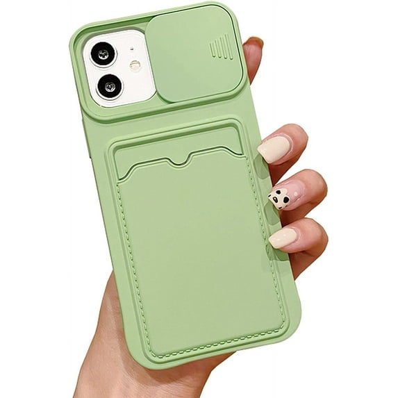 Wallet Phone Case Compatible with iPhone XR, Handmade Purse Protective Business Style Hard Case Cover with Slide Camera Lens Protector (Light Green, iPhone XR)