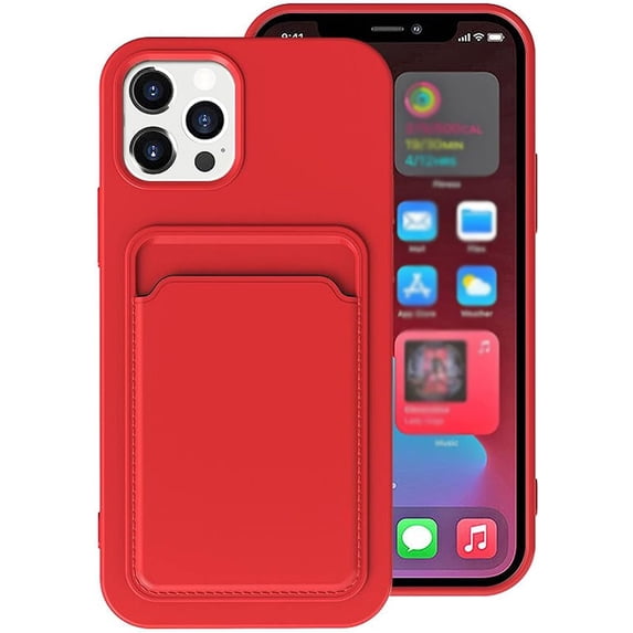 Wallet Phone Case Compatible with iPhone 11, Card Slot Design, Simple Color Purse Protective Business Case Hard Back Covers (Red, iPhone 11)