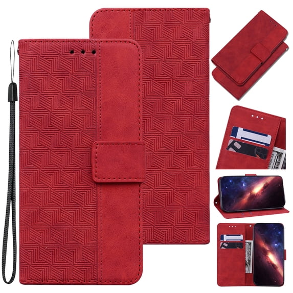 Wallet Phone Case Cover Compatible with Samsung Galaxy S21 Plus, Vintage for Men Business Embossed PU Leather Flip Protective Case with Wrist Strap Kickstand for Samsung Galaxy S21 Plus, Red