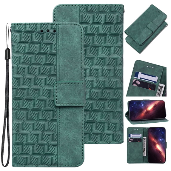 Wallet Phone Case Cover Compatible with iPhone XS Max, Vintage for Men Business Embossed PU Leather Flip Protective Case with Wrist Strap Kickstand for Apple iPhone XS Max, Green
