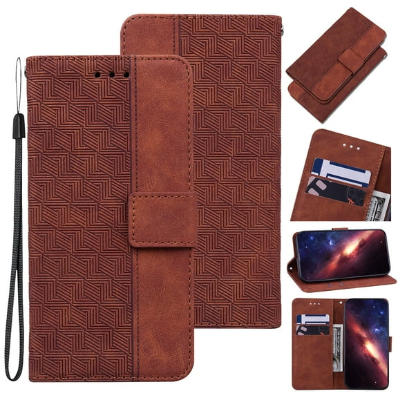 Wallet Phone Case Cover Compatible with iPhone XS Max, Vintage for Men Business Embossed PU Leather Flip Protective Case with Wrist Strap Kickstand for Apple iPhone XS Max, Brown