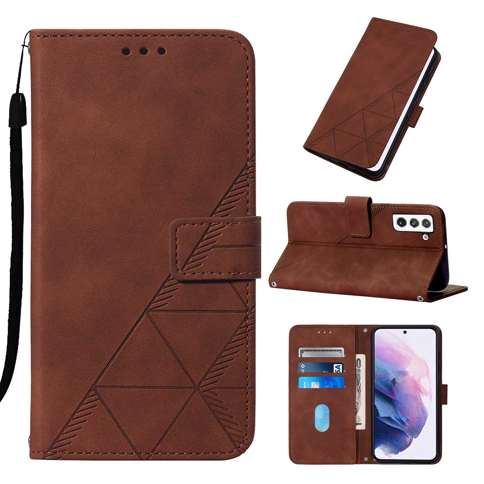 Wallet Phone Case for Galaxy S22 5G Cover, Allytech Detachable Wrist Strap Flip Stand Card Holder Magnetic Clasp Slim Fit Scratch Free Case for Samsung Galaxy S22 2022 (5G), Brown