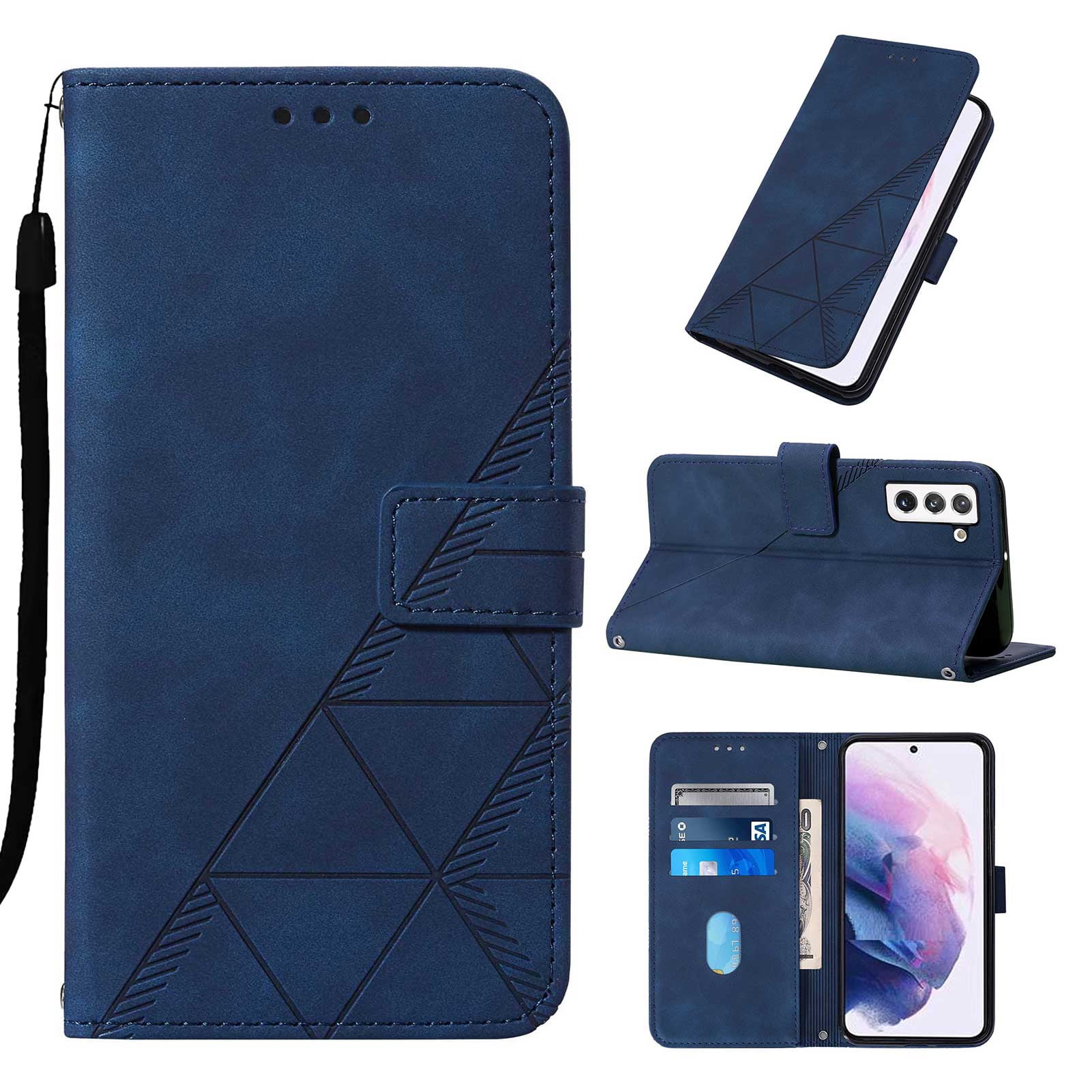 Wallet Phone Case for Galaxy S22 5G Cover, Allytech Detachable Wrist Strap Flip Stand Card Holder Magnetic Clasp Slim Fit Scratch Free Case for Samsung Galaxy S22 2022 (5G), Darkblue