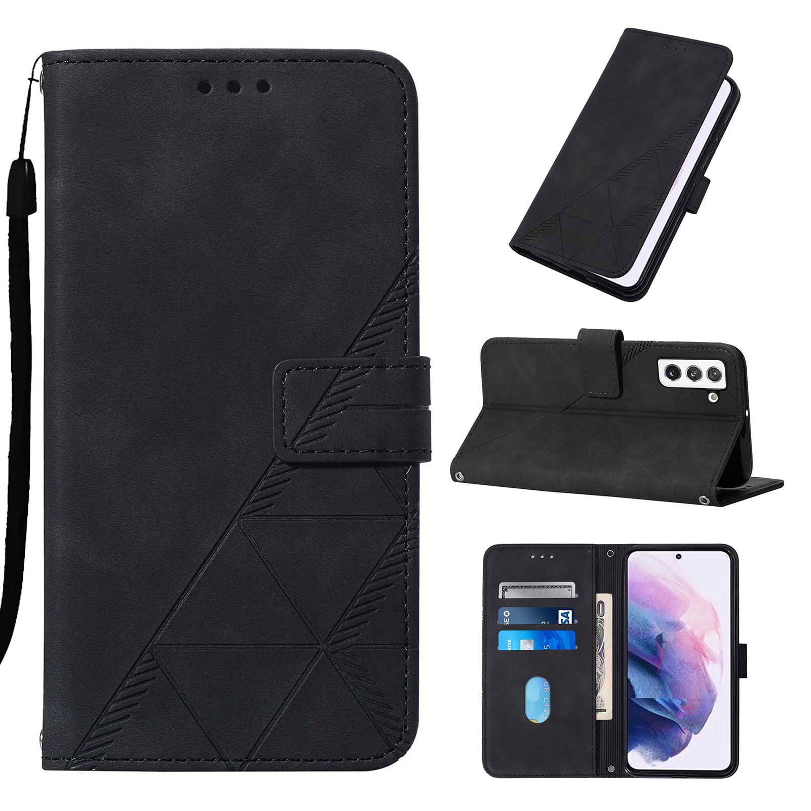 Wallet Phone Case for Galaxy S22 5G Cover, Allytech Detachable Wrist Strap Flip Stand Card Holder Magnetic Clasp Slim Fit Scratch Free Case for Samsung Galaxy S22 2022 (5G), Black