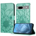 thumbnail image 1 of Wallet Phone Case for Google Pixel 7A,Emboss Sunflower Design,PU Leather Flip Folding Kickstand,With Card Slots,Magnetic Closure Shockproof Protective Folio Wallet Phone Case,Green, 1 of 6